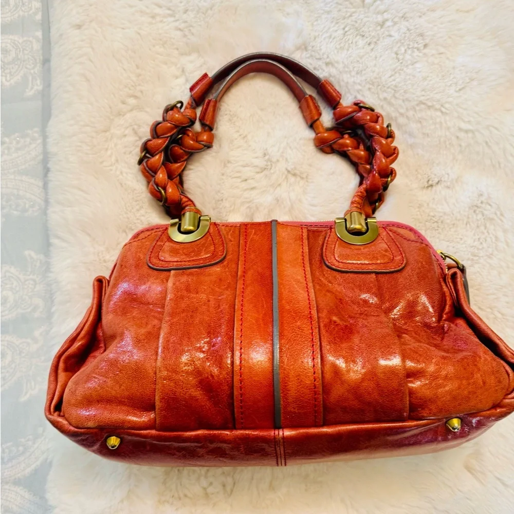 Chloe Burnt Orange Leather Satchel with Braided Straps - Picture 10 of 16
